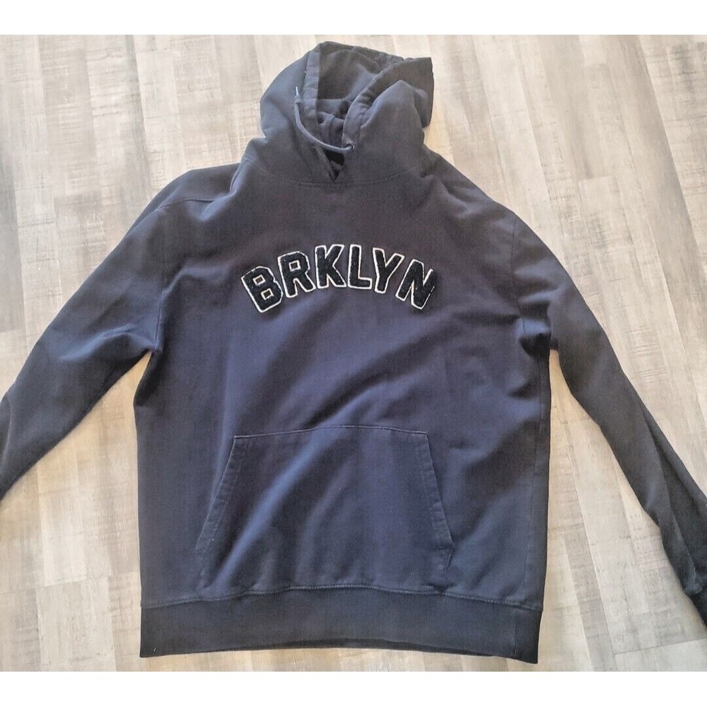Mens blue Brklyn New York Logo hoodie Size L Large New Look Embroidered